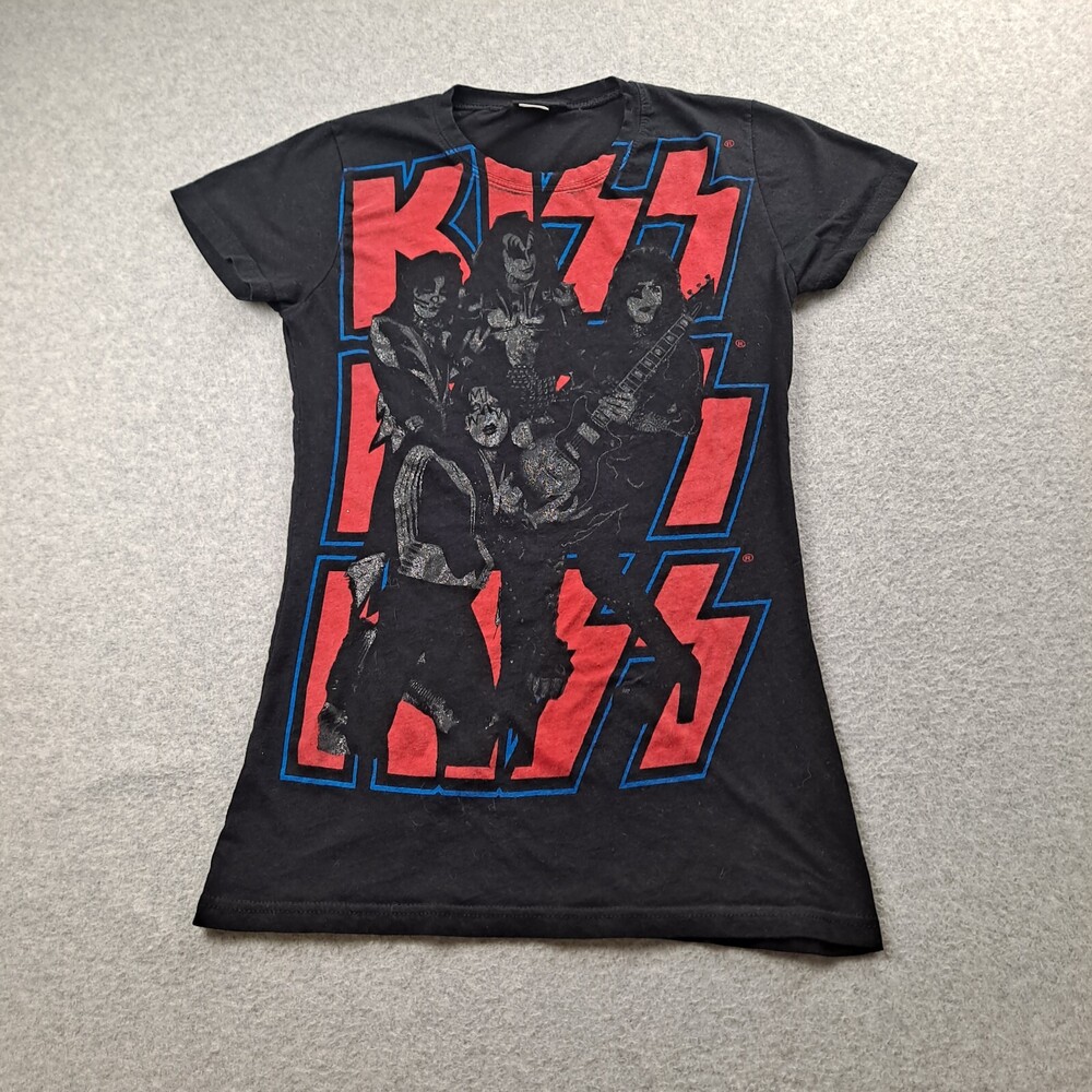 Kiss Shirt Woman Large Black Glitter 2022 Winterland Fitted Rock Band Tee 90s US